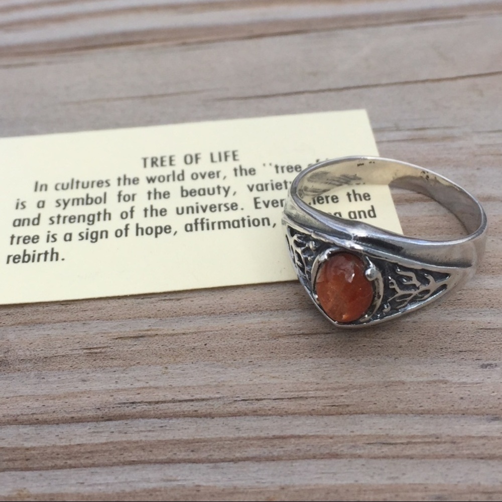 Celtic Tree Ring Sterling Silver Natural Sunstone - Picture 7 of 15